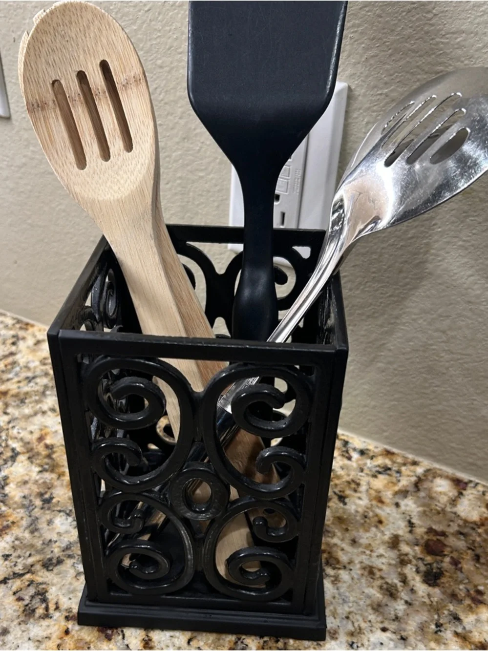 Black Iron Decorative Utensil Holder - Kitchen Counter Organizer